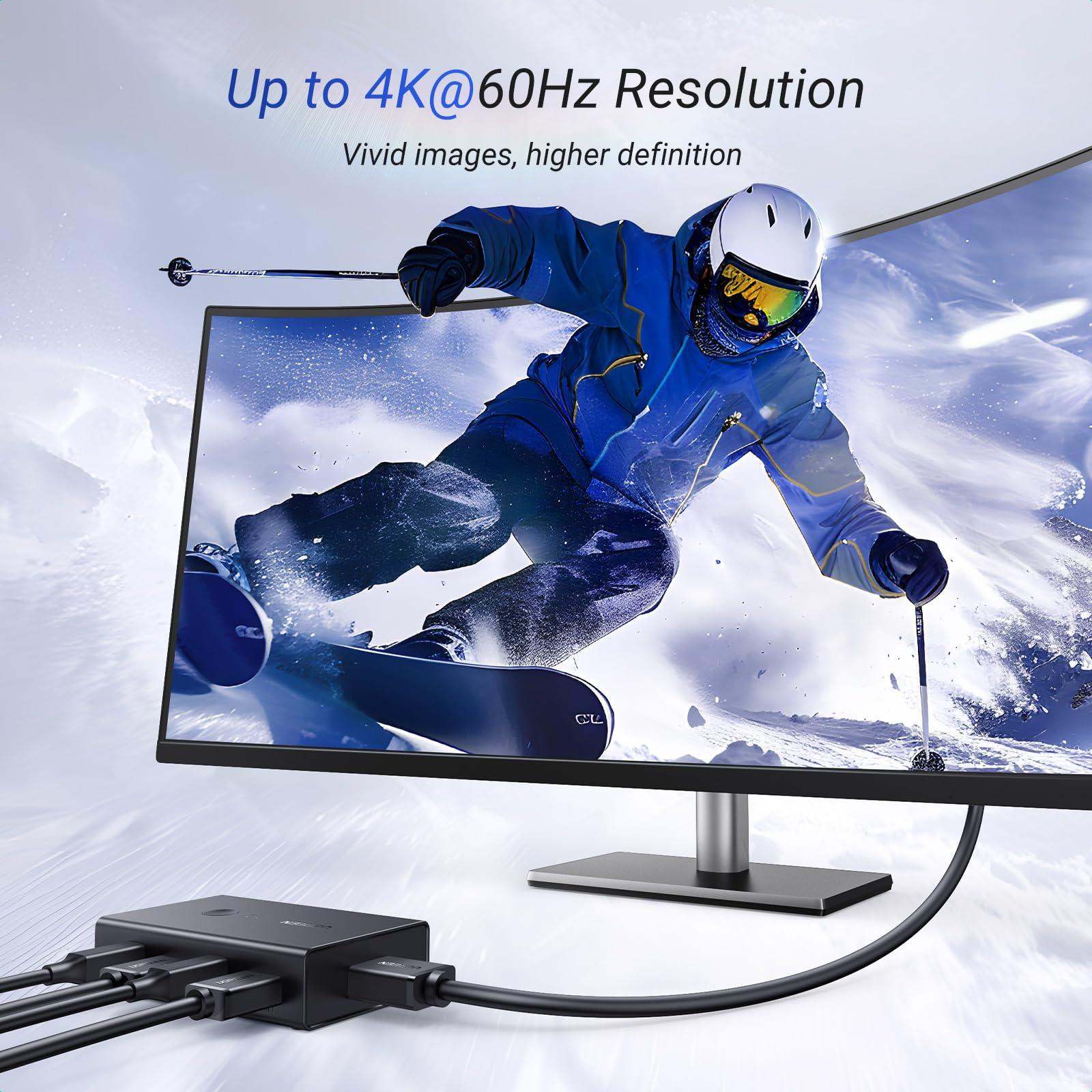 UGREEN UGREEN HDMI KVM Switch 1 Monitor 2 Computers, with 4 USB Ports, KVM Switches for Sharing One Monitor Keyboard Mouse Printer Support 4K@60Hz, Include 2 HDMI Cables, 2 USB Cables, Desktop Controller