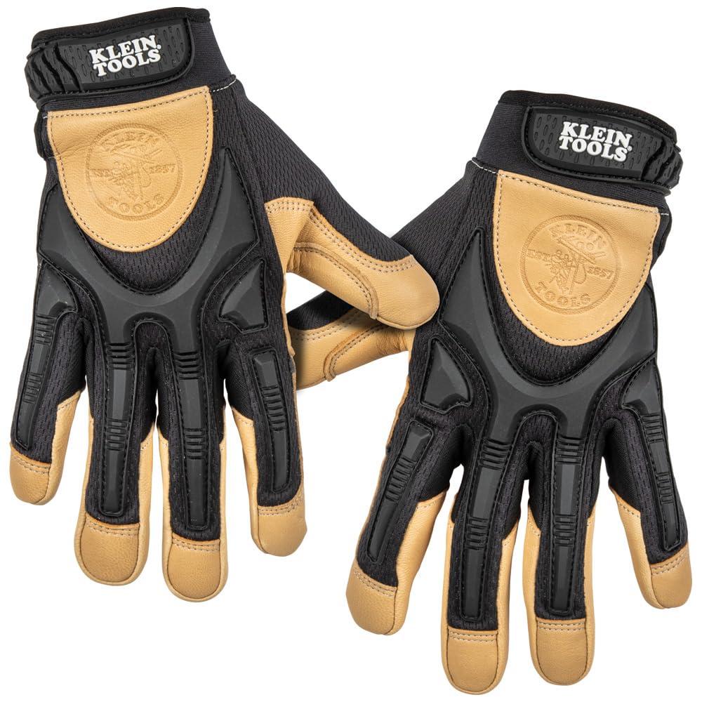 Klein Tools Klein Tools 60188 Work Gloves, Professional Grade Leather Gloves with Knuckle and Finger Protection, Thumb Reinforcement, Mesh Back, Large