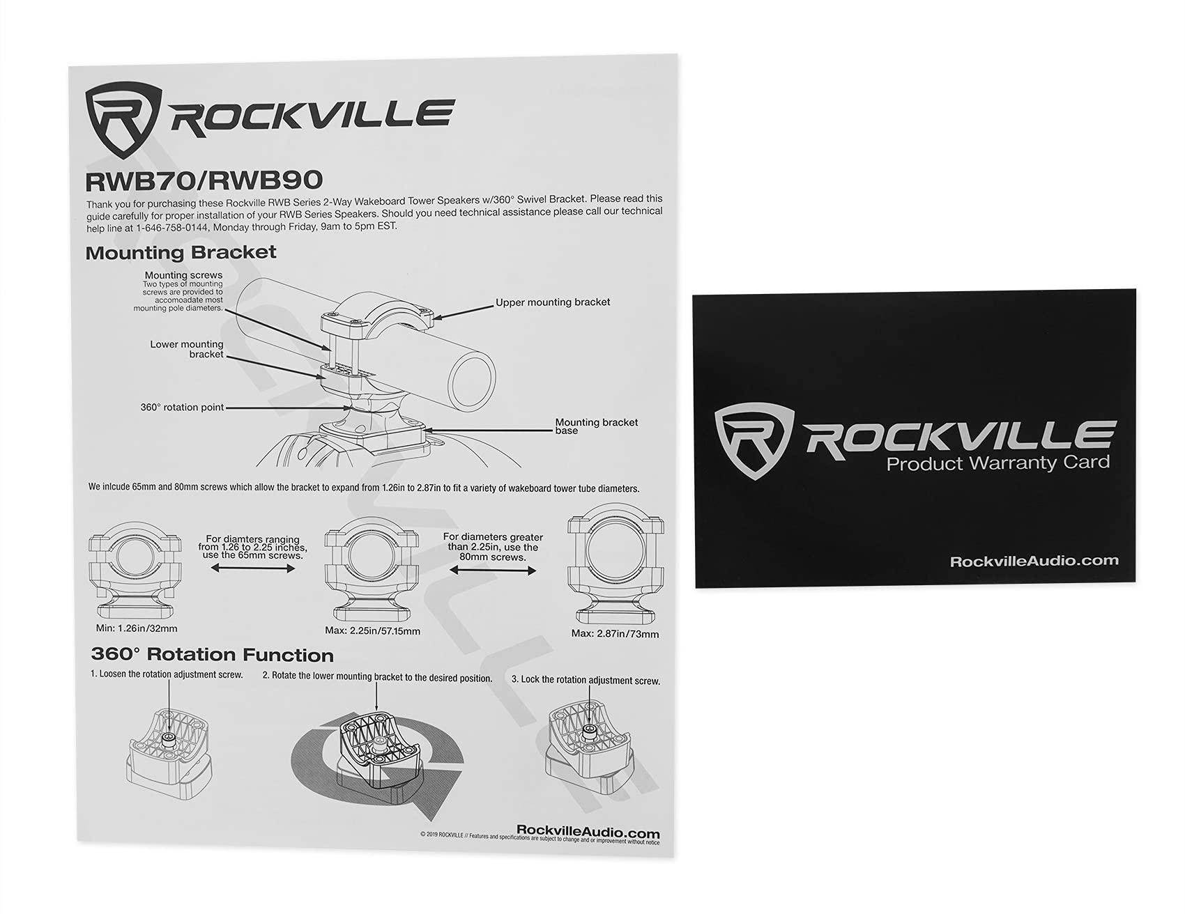 Rockville Rockville (4) RWB90B Black 8" 300w Marine Wakeboard 360 Swivel Tower Speakers