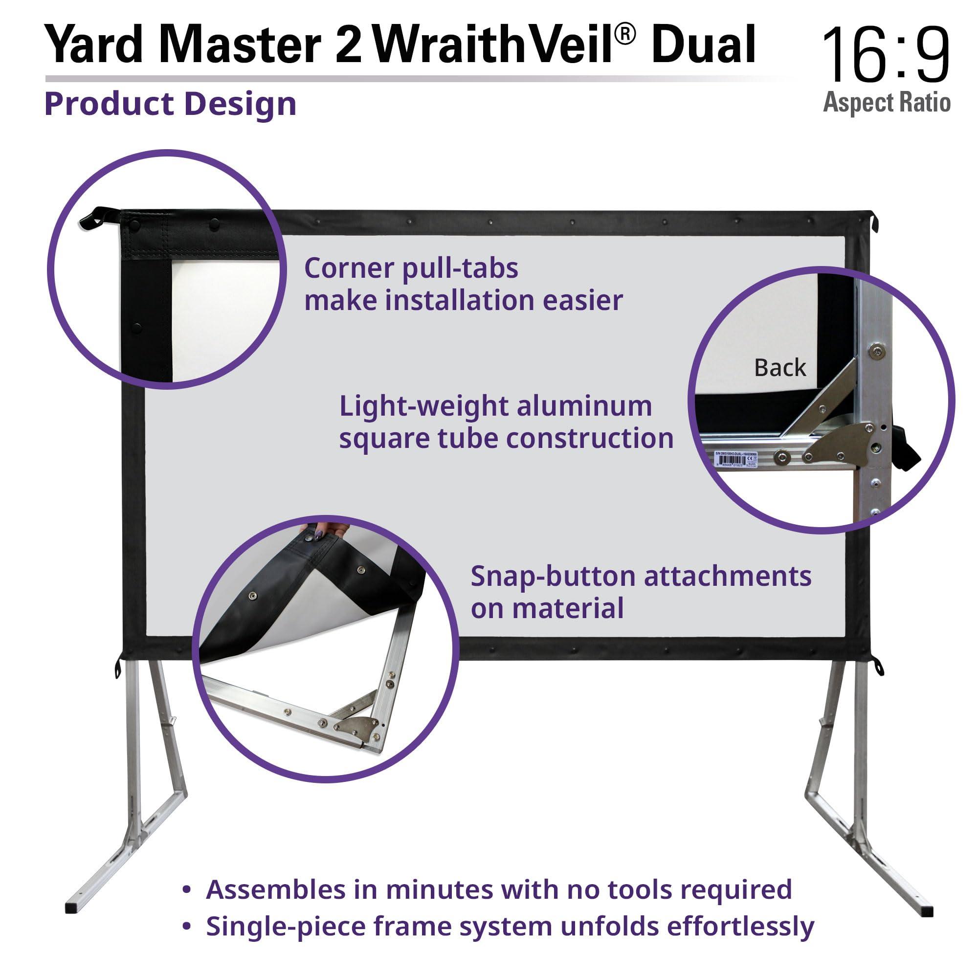 Elite Screens Elite Screens Yard Master 2 WraithVeil Projector Screen 180-INCH 16:9 Front and Rear 4K/8K Ultra HD Active 3D HDR Movie Screen, OMS180H2-DUAL