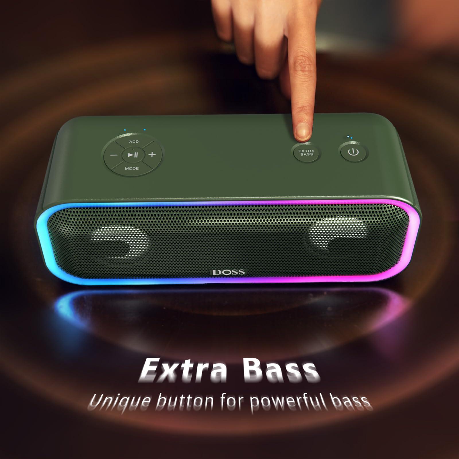 DOSS DOSS SoundBox Pro+ Bluetooth Speaker with 24W Impressive Sound, Booming Bass, IPX6 Waterproof, 15Hrs Playtime, Wireless Stereo Pairing, Mixed Colors Lights, 66 FT- Green
