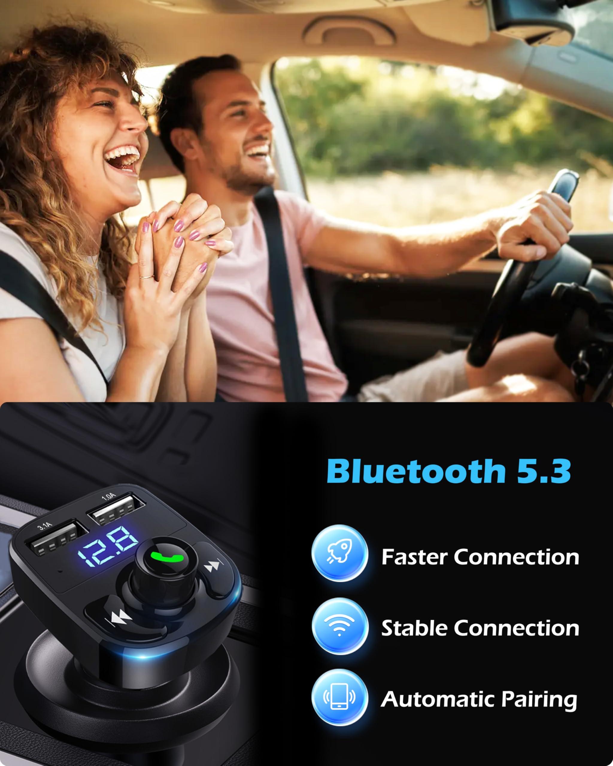 LIHAN Handsfree Call Car Charger,Wireless Bluetooth FM Transmitter Radio Receiver,Mp3 Audio Music Adapter,Dual USB Port Compatible for All Smartphones,Samsung Galaxy,LG,HTC,etc.