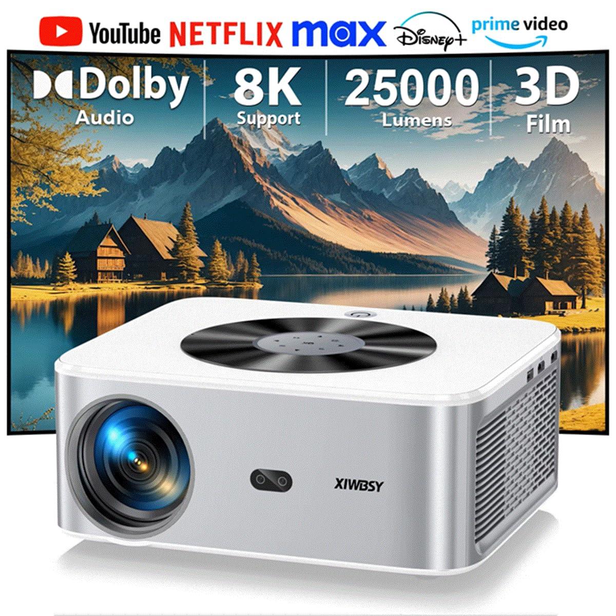 DirectNine Basics 8k 25000 Lumens 800ANSI Full HD 3D Android Projector with Auto Focus/Keystone LED Projector for Home Cinema Projectors