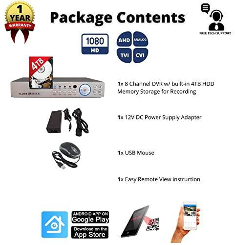 Evertech Evertech 8 Channel HD H.265 DVR AHD TVI CVI Analog CCTV Security Surveillance Recorder 4TB Hard Drive
