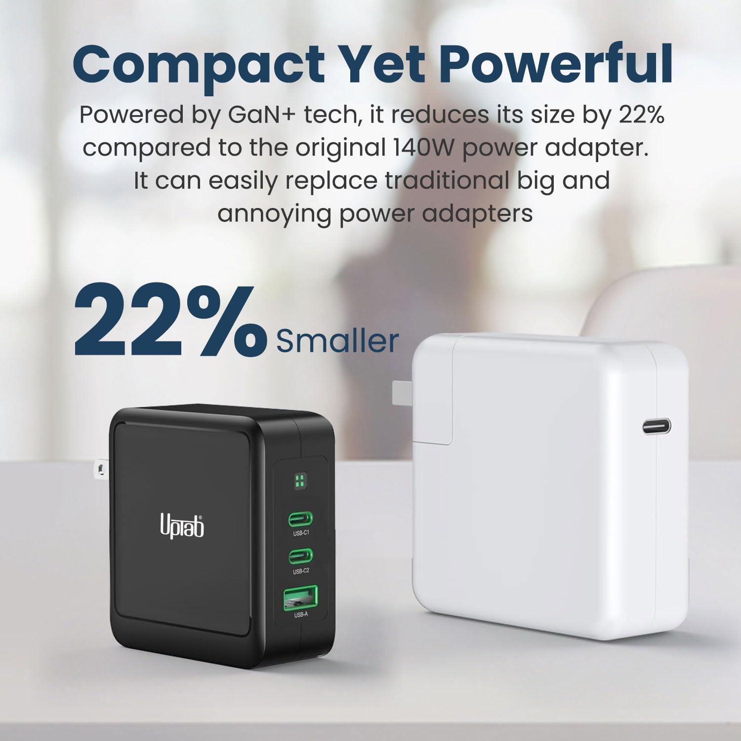 uptab UPTab MacBook Pro Charger 140W USB C, Dual USB-C Fast Compact, GaN Tech, Type C PD 3.1 Wall Adapter Compatible with MacBook Air, Lenovo, Dell XPS, iPhone 15 Plus/Pro Max, iPad
