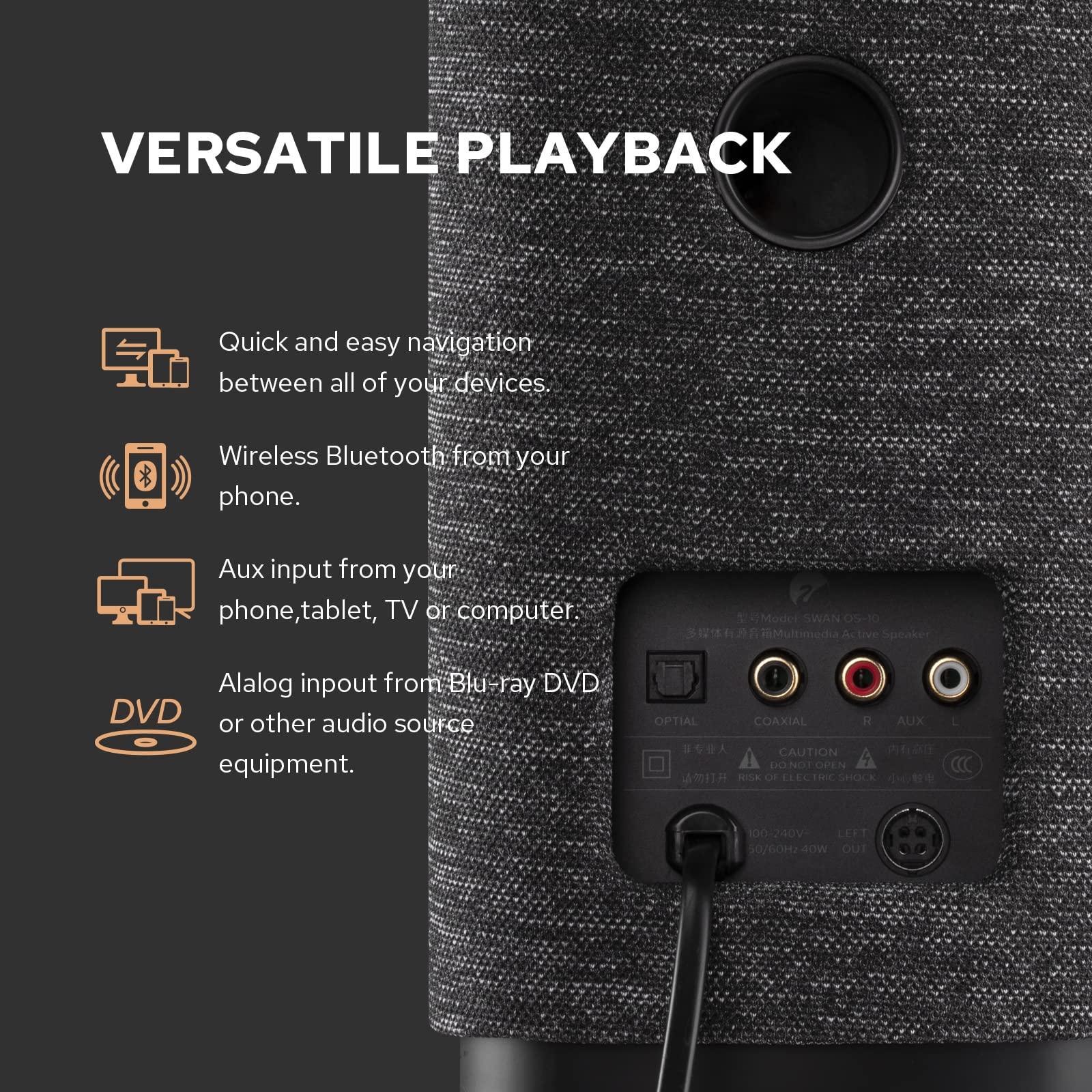 HiVi-Swans HiVi-Swans OS-10 HiFi Stereo Speakers, Bluetooth 5.0 Active Computer Bookshelf Speakers - 4'' Dynamic Woofer, Powered Desk Speakers 62w RMS with Touch Control for PC/Phone/TV/Monitor (Pair)