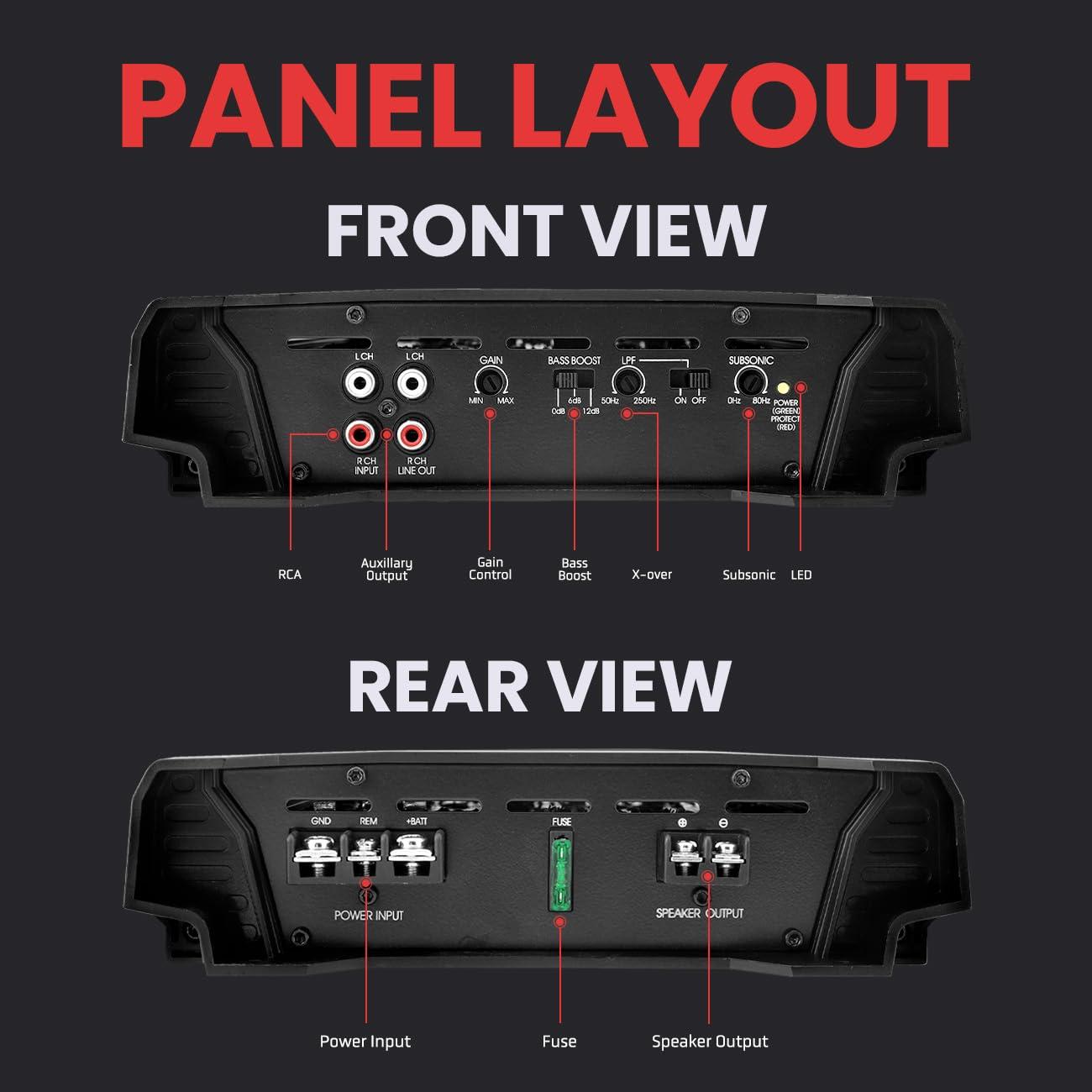 Lanzar Lanzar 2000W Monoblock Car Audio Amp - 2-Ohm Stable Mosfet Amplifier, Class AB, Electronic Crossover, Bass Boost, Subsonic Circuit, Chrome RCA Inputs, Line Output, 5-Way Protection - Soft Turn On/Off