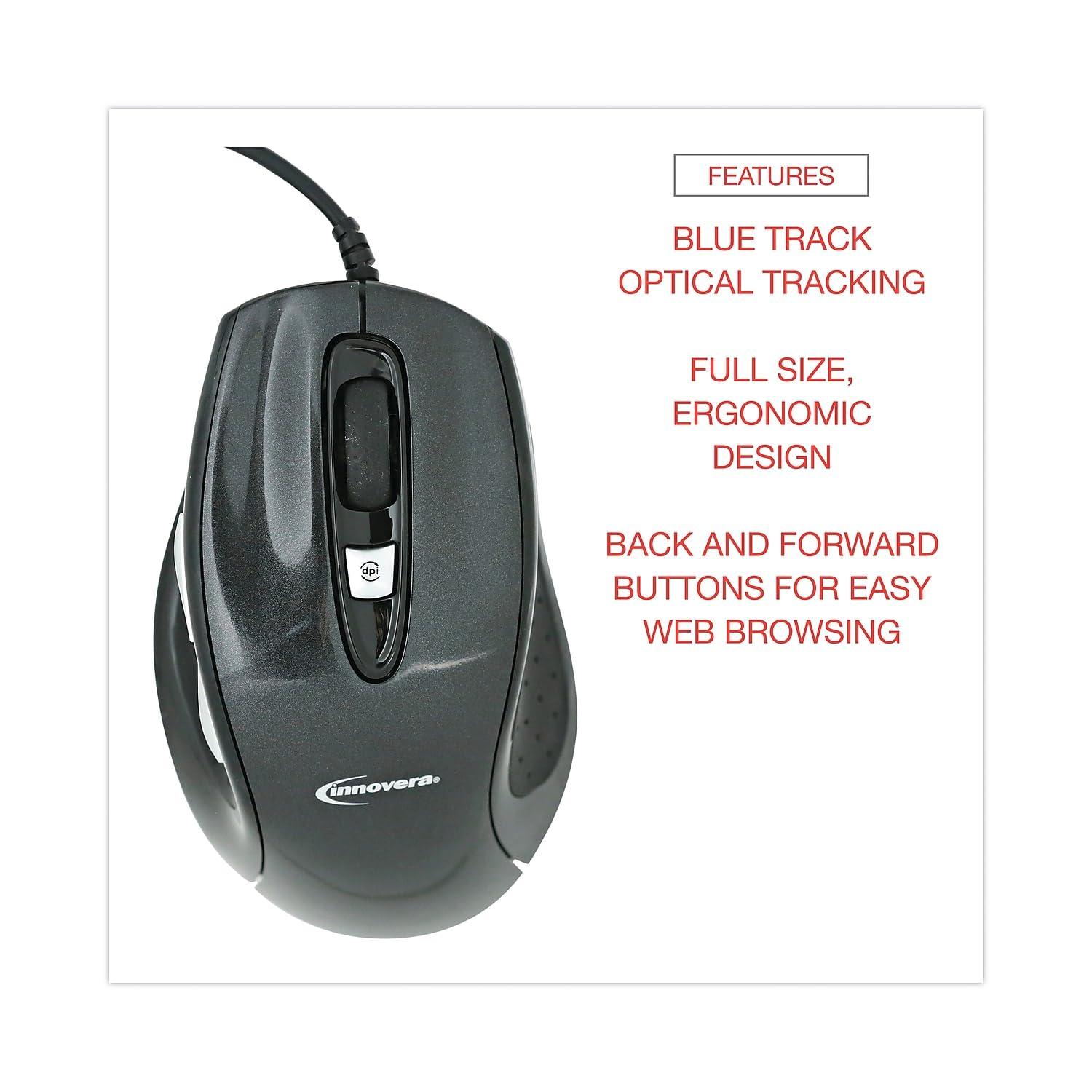 Innovera Innovera IVR61014 USB 2.0 Right Hand Use Full-Size Wired Optical Mouse - Black