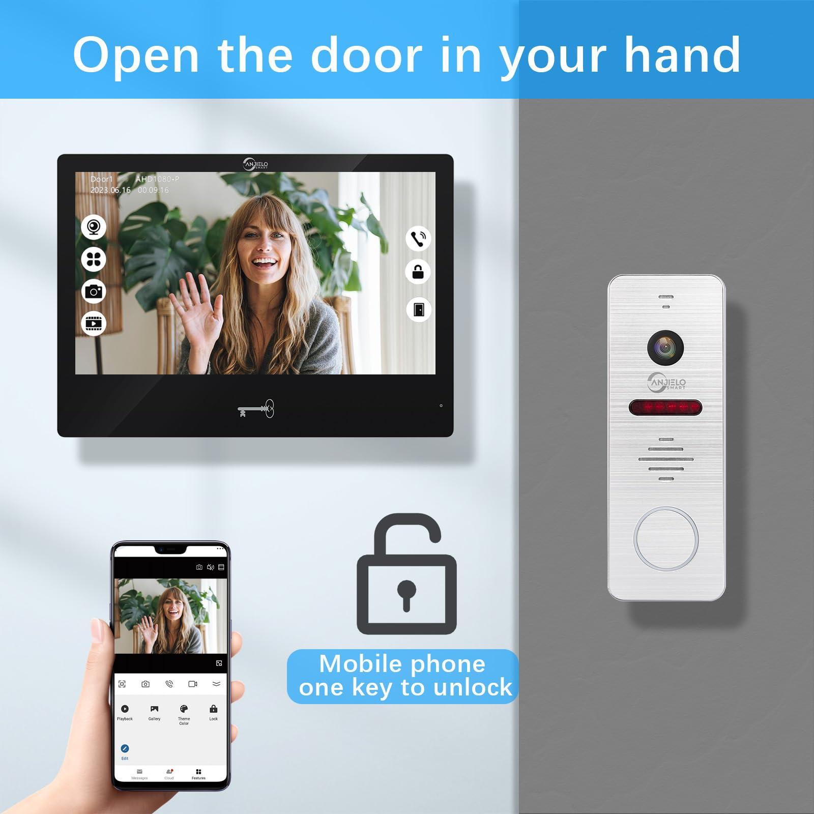 ANJIELO SMART Wireless Video Door Phone Intercom System 1080P Tuya WiFi 10 Inch Touch Monitor (Wired) Smart Home Doorbell Camera Unlock Record Motion for Home Apartment,32G