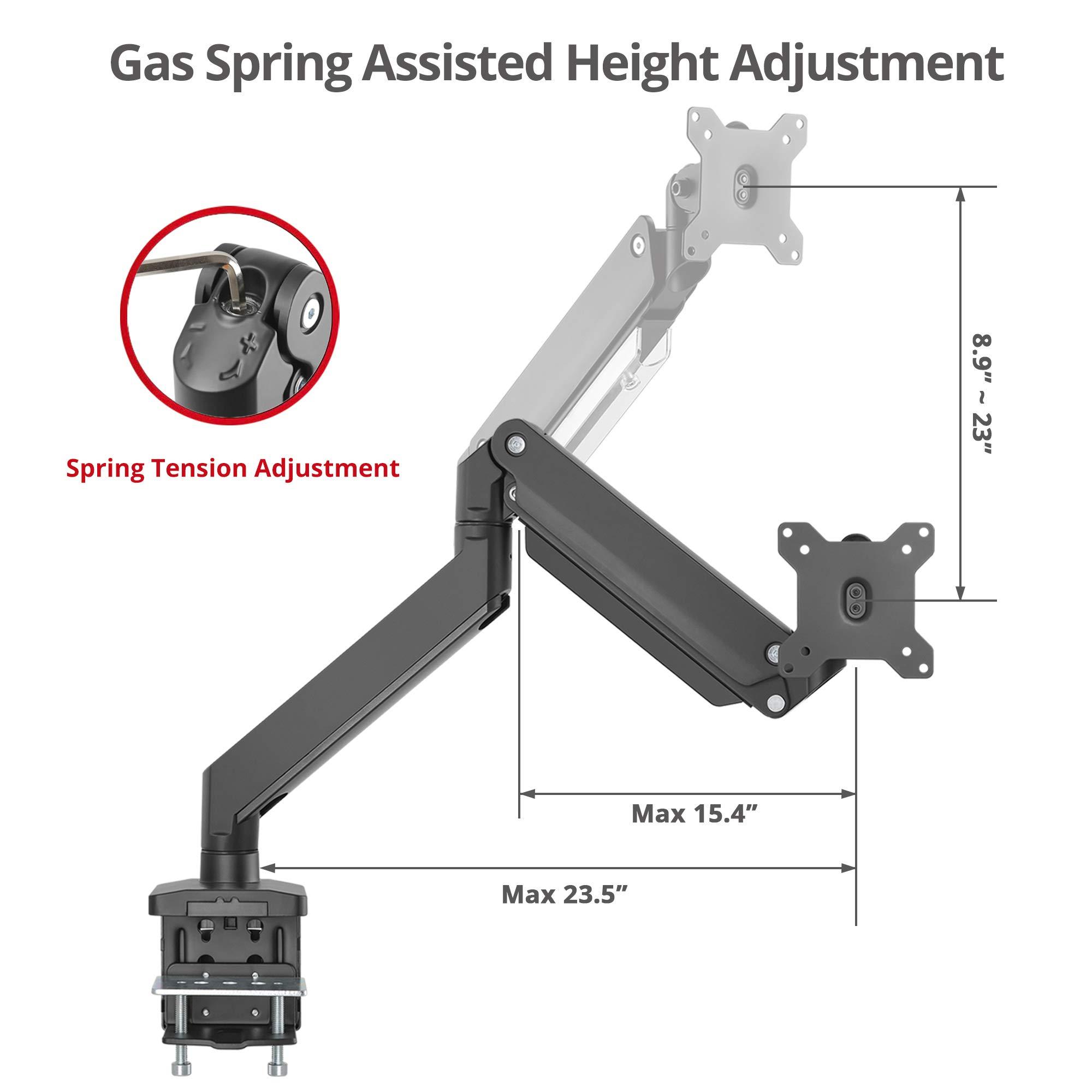 SIIG SIIG Single Monitor Desk Mount, 17\" to 43\", Heavy-Duty Premium Gas Spring, Fits Flat/Curved/Ultrawide Monitor, Load 33 lbs Max, VESA 75x75 100x100, 200x200, C-Clamp and Grommet Base (CE-MT2Z11-S1)