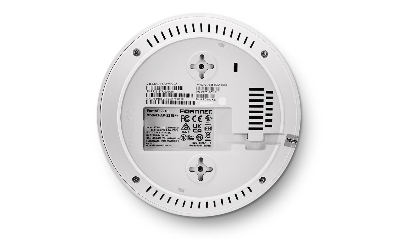 FORTINET Fortinet FortiAP 221E | 802.11ac Wave 2 indoor wireless Access Point - dual radio, 4 internal Antennas, 1 x 10/100/1000 RJ45 port (FAP-221E-A)