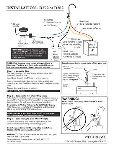 Westbrass Westbrass D272H-05 Develosah 9" 2-Handle Hot and Cold Water Dispenser with Instant Heating Tank, Polished Nickel