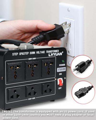 LVYUAN LVYUAN 3000 Watt Voltage Converter Transformer Heavy Duty Step Up/Down AC 110V/120V/220V/240V Power Converter with 3 US Outlets, 3 Universal Outlets, Resettable Circuit Breaker Protection