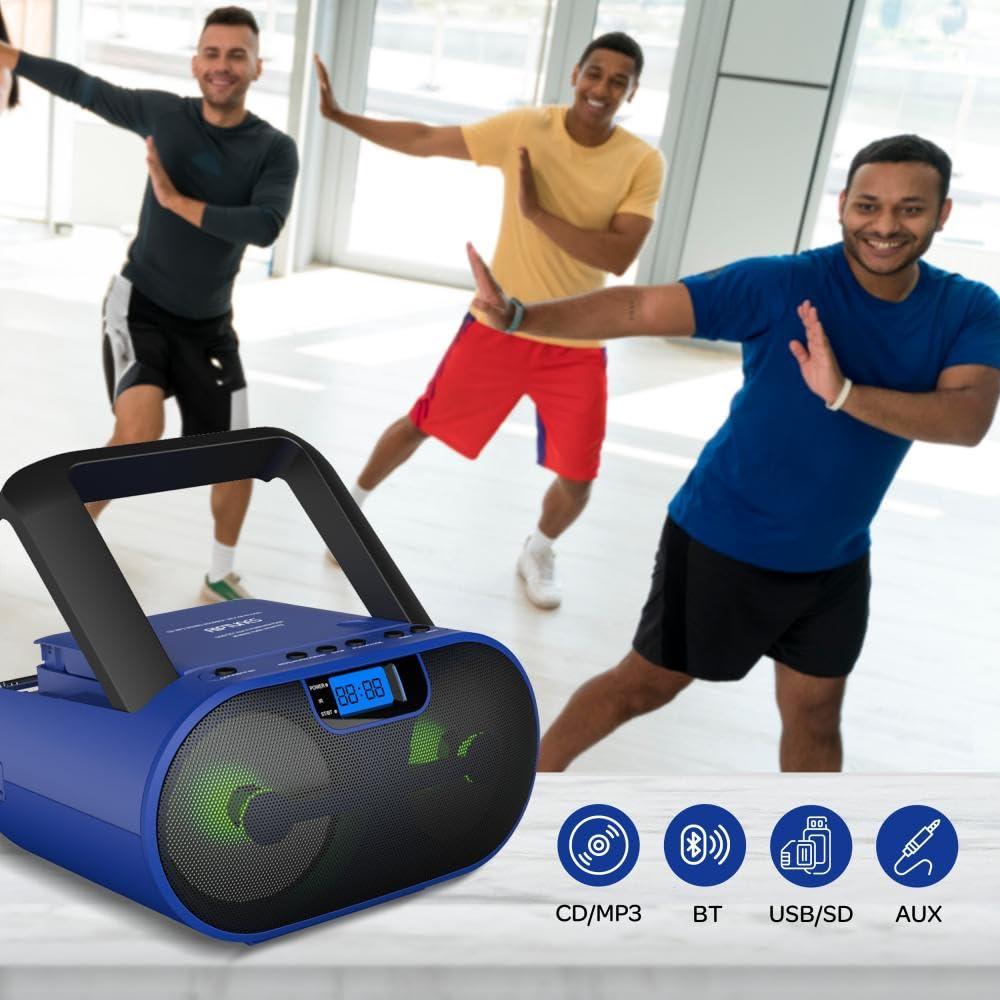 Riptunes Riptunes Portable CD Player Boombox AM FM Radio, Bluetooth, USB, Aux-Input, MP3 CD Stereo Sound with Bass Boost, Party Lights, Headphone Jack, Backlit LCD Display, with Remote, Black