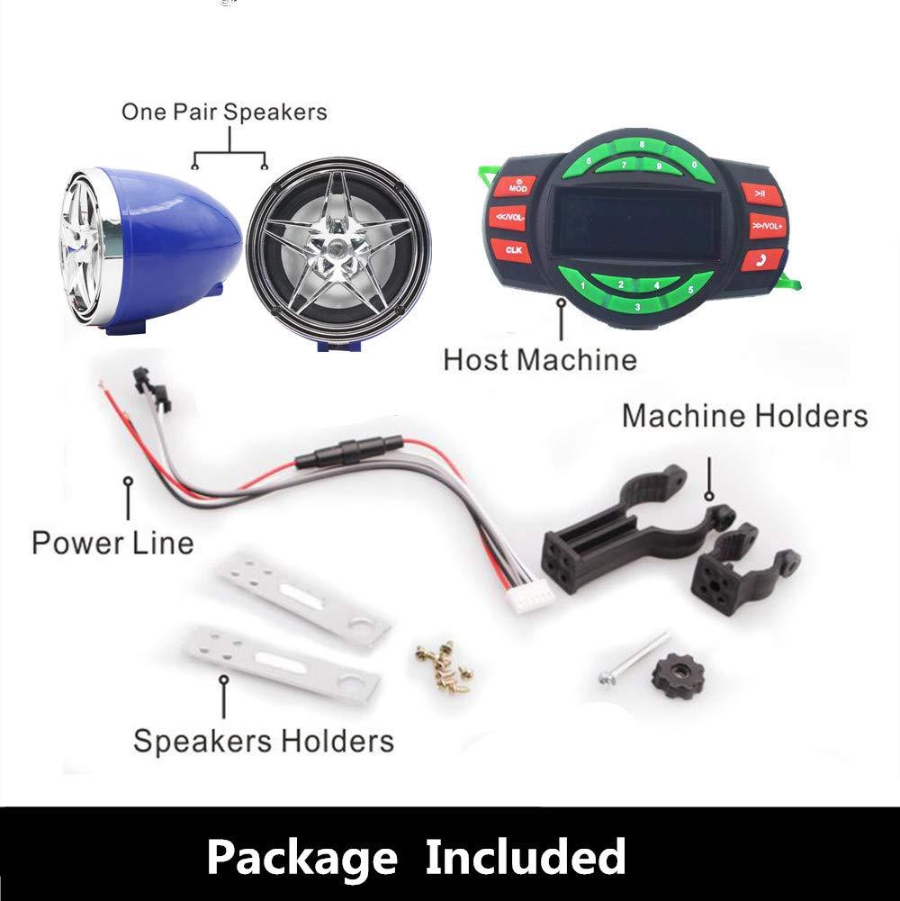 XYC XYC UTV ATV Bluetooth Amplifier Sound System Hand-Free Speakers FM USB Audio System Stereo 3 Inch Speakers 12V Motorcycle Waterproof Audio FM Radio Stereo Speaker (Blue&Silver Star)