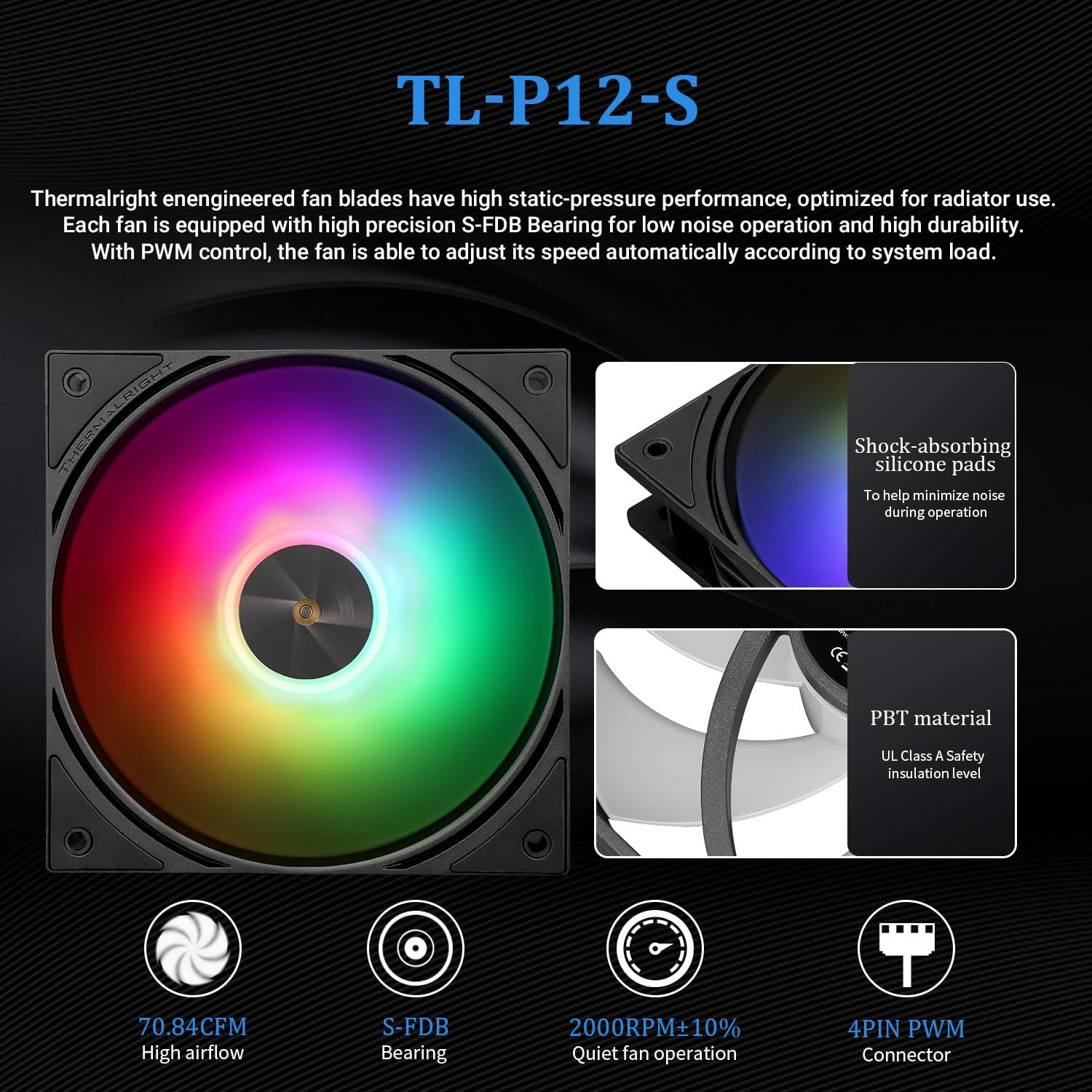 Thermalright Thermalright FW360 Black ARGB CPU Water Cooler with 3 PWM Fans with 2000RPM,IPS LCD Screen with 320x240 Resolution,Liquid CPU Cooler with 2.4in LCD Display,CPU PC Aio Cooler for AM5/Intel LGA1851