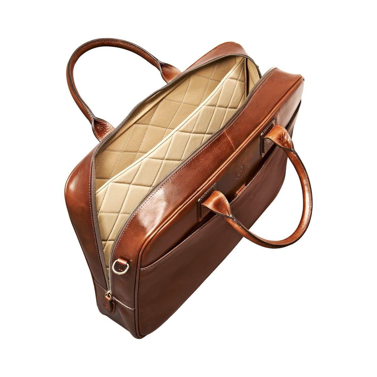 Maxwell Scott Bags Maxwell Scott - Mens Luxury Large Leather 16\" / 17\" Laptop Business Bag with Zip Opening - The Calvino Large - Chestnut Tan