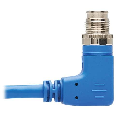 Tripp Lite Tripp Lite M12 X-Code Right-Angle Cat6 Ethernet Cable Blue (M/M), 1 Gbps, UTP, UL CMR-LP Certified for 60W PoE, Heavy-Duty IP68 Rating, 9.8 Feet / 3 Meters, (NM12-603-03M-BL)
