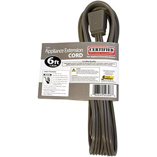 Certified Appliance Accessories Certified Appliance Accessories 15-0306 15-Amp Appliance Extension Cord, 6 Feet, Grounded, Right Angle Plug Head