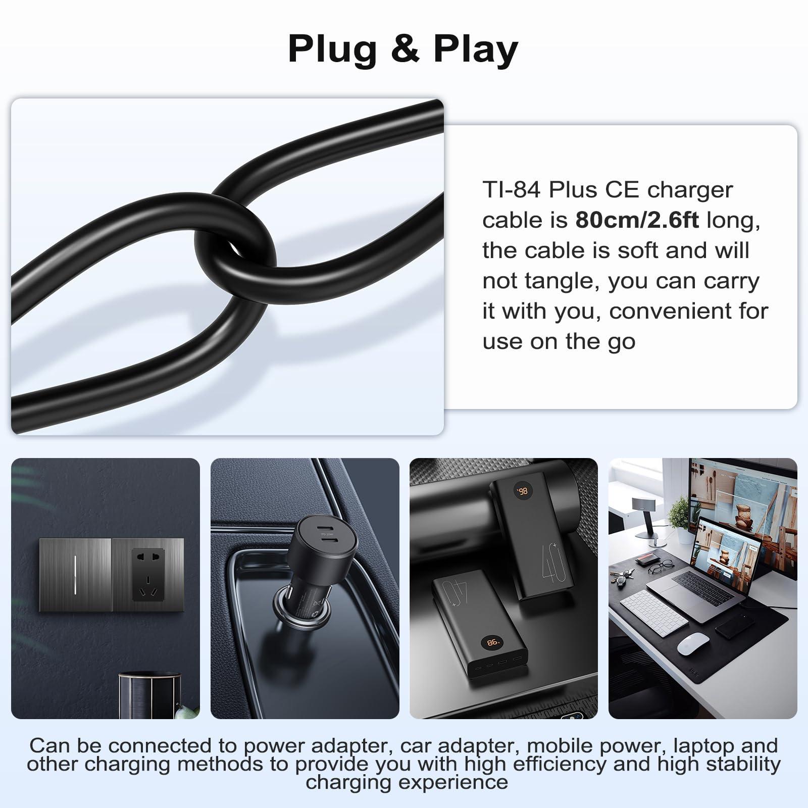 Gneinour Gneinour TI-84 Plus CE Charger Compatible with Texas Instruments Calculators TI 89 Titanium, TI Nspire CX II CAS, TI84 Plus CE Color C Silver Calculators, TI Nspire CX CAS Charger, 2.6ft