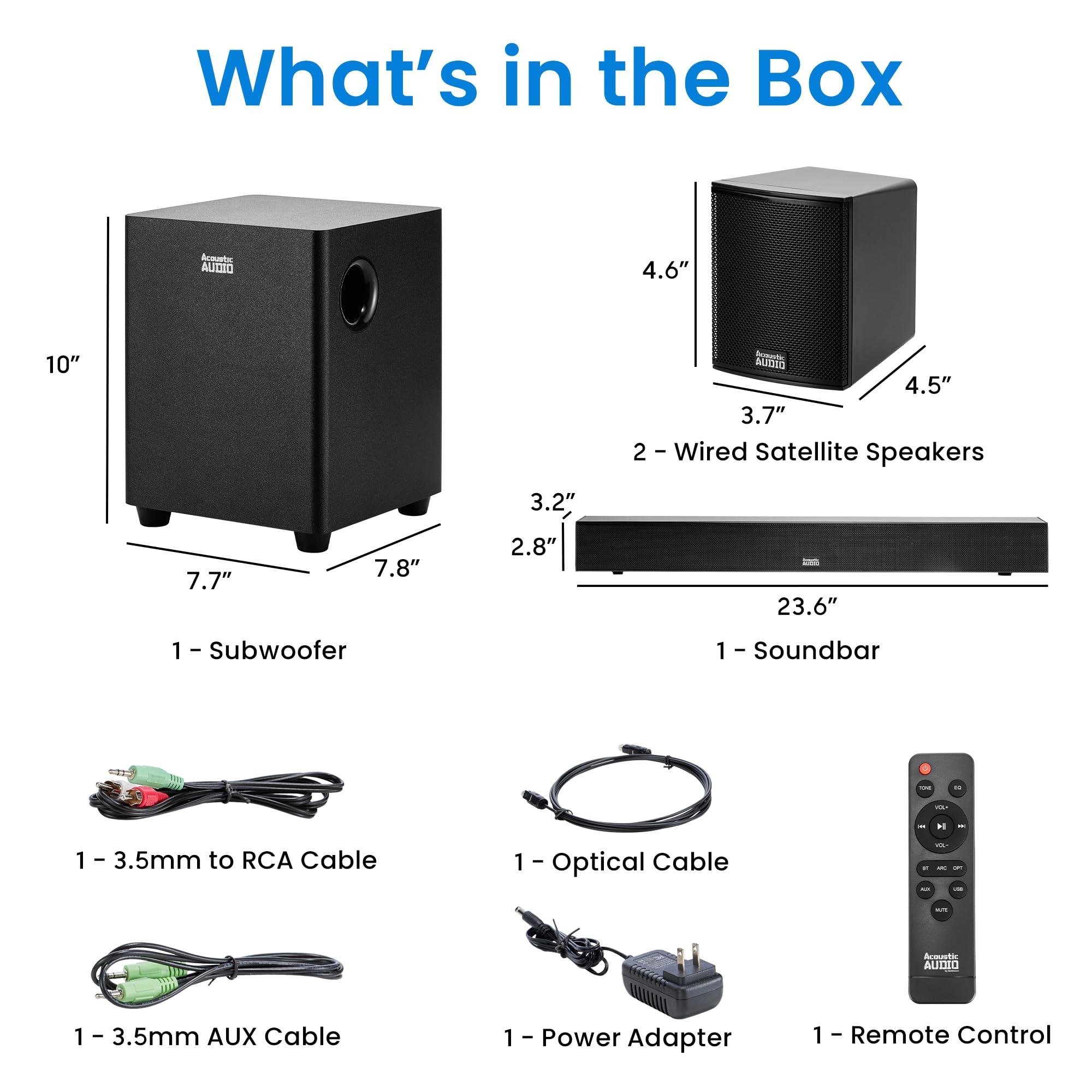 Acoustic Audio by Goldwood Acoustic Audio 5.1 Surround Sound Home Theater Sound Bar with Bluetooth, RCA, Optical, ARC, AUX, Wireless Subwoofer and Remote Control - AA5190 (Black)