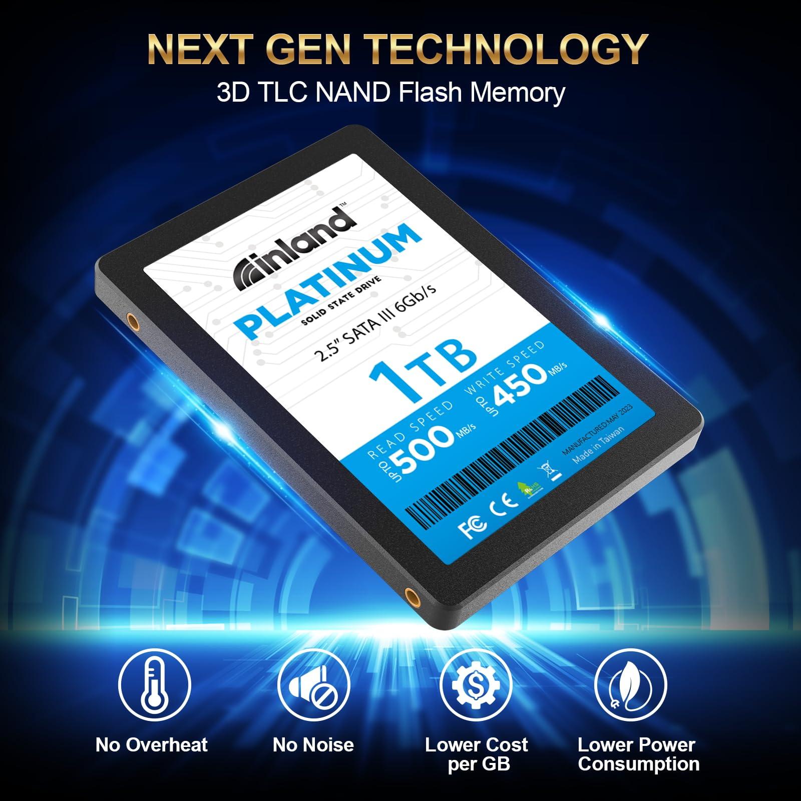 INLAND INLAND Platinum 1TB SSD SATA III 6Gb/s 2.5" 7mm TLC 3D NAND Internal Solid State Drive (1TB)