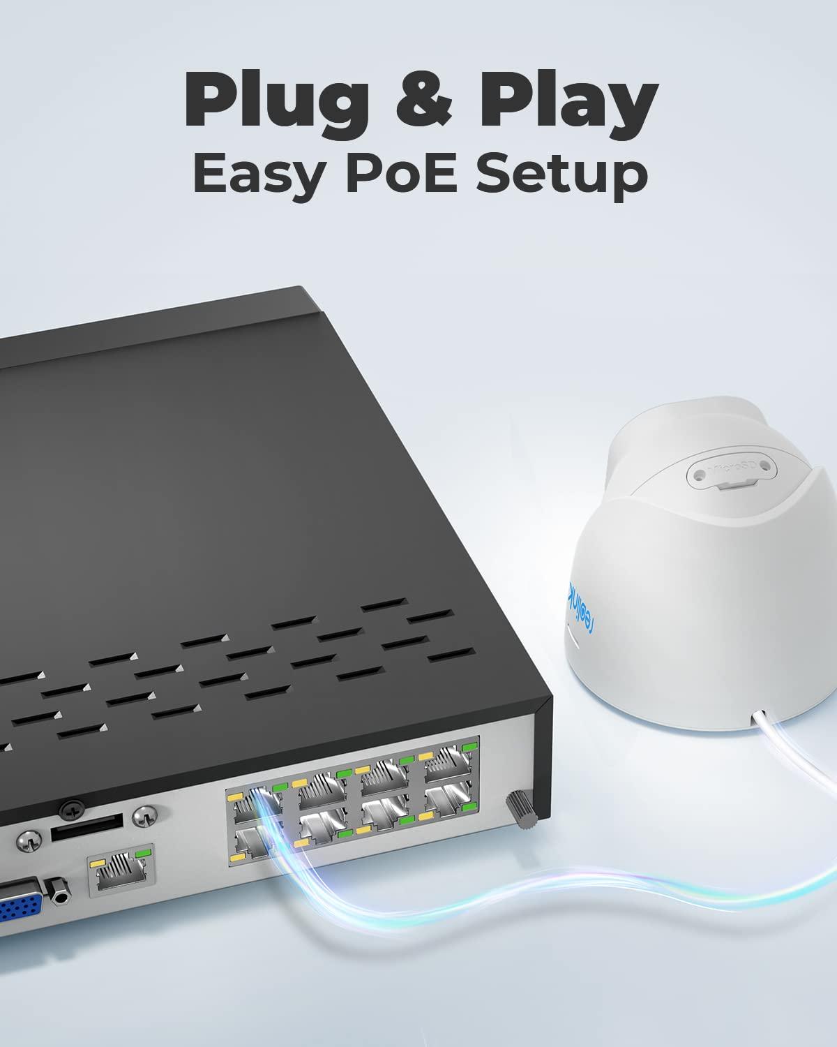 REOLINK REOLINK 4K PoE Security Camera System Bundle, 4pcs 8MP Dome Person/Vehicle Detection Smart PoE IP Cameras, 2pcs 8MP Bullet Cameras, a 8CH NVR Pre-Installed with 2TB HDD(Include 4 x 18M Cat5 Cable)