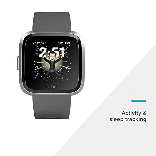 Fitbit Fitbit Versa Lite Smartwatch,GPS,Charcoal/Silver Aluminum, One Size (S & L Bands Included)