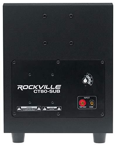 Rockville Rockville RCS80-1 60 Watt 70v Commercial/Restaurant Amp/Bluetooth Receiver Bundle CT80 8\" 70V Subwoofer with Wall Mount Cube 70v Black Swivel Wall Mount Speakers (3 Items)