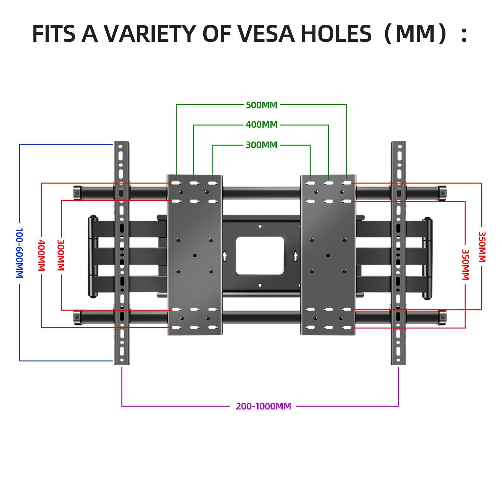 HILLPORT HILLPORT 98 100 TV Wall Mount 86 90 105 110 120 inch Full Motion Bracket Large Screen Heavy Duty Led Adjustable Articulating Stand Max vesa 1000x600mm Load 287 Lbs DY1000