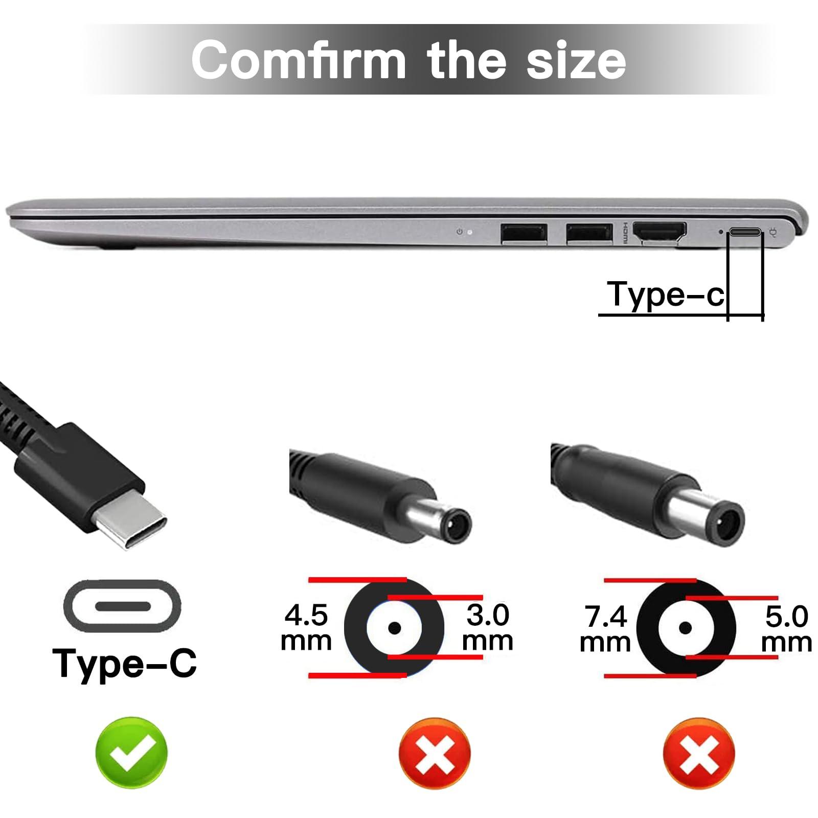 SiKER New Slim HP 65W USB C Laptop Charger Replacement for HP Spectre x360,Chromebook,Elitebook x360,Envy,Elite x2 Travel Type C Power Cord Supply