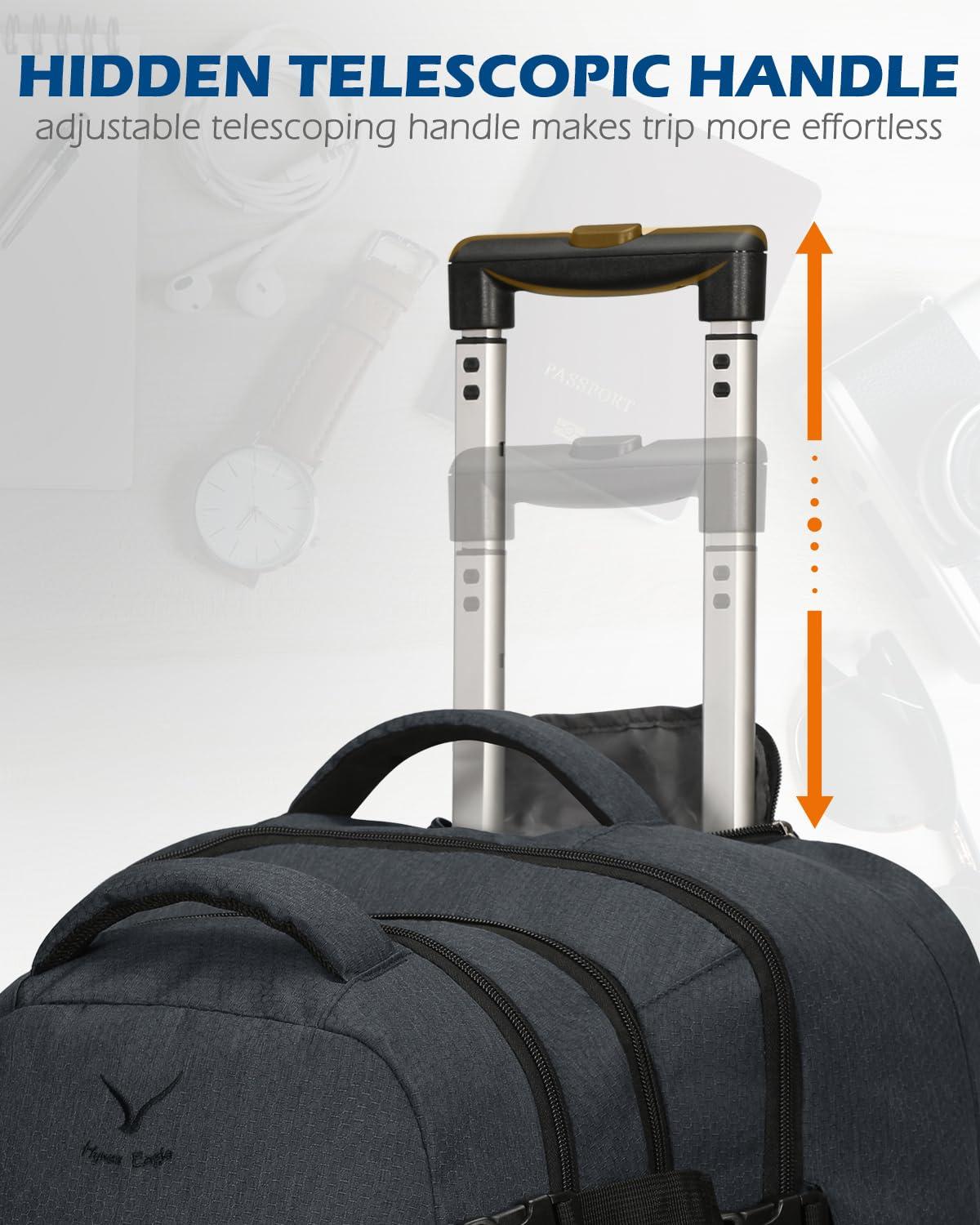 Hynes Eagle Hynes Eagle 2 in 1 Travel Backpack 22 inches Carry on Luggage 63L Rolling Backpack for Men Women with Packing Cubes 3PCS Set Grey Waist Pack Grey