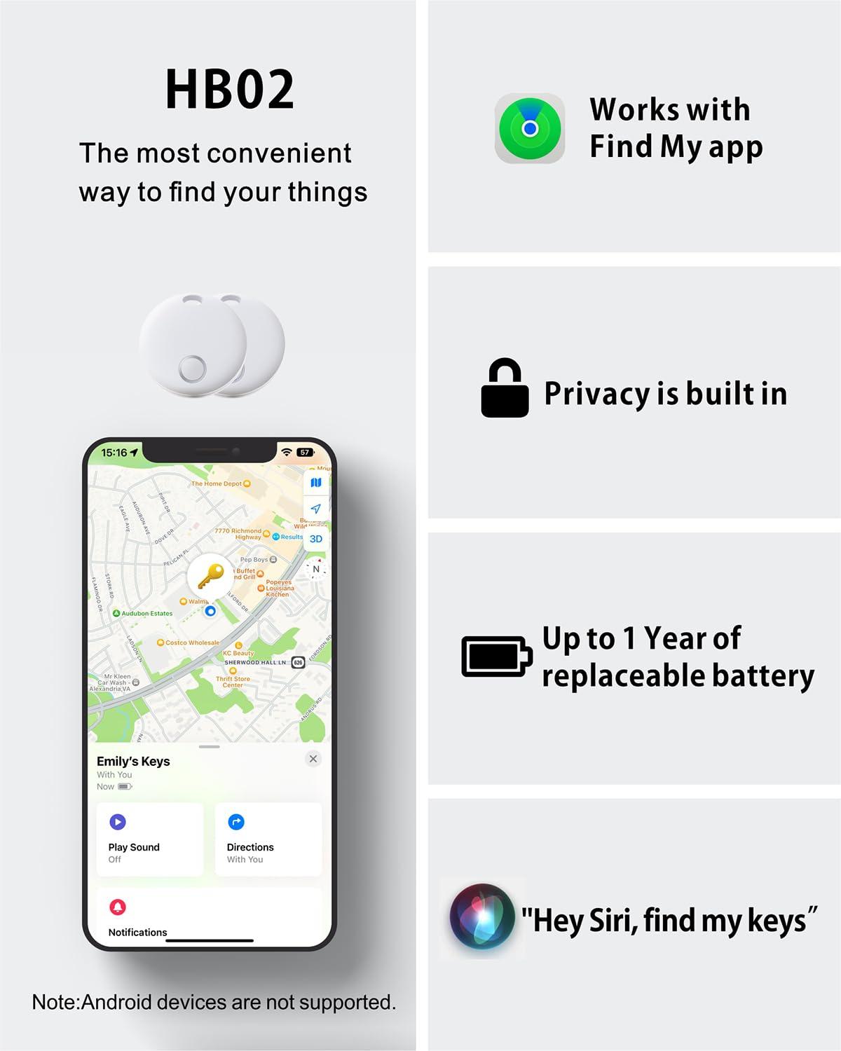 Reyke Reyke Smart Tag, Bluetooth Luggage Tracker. Works with Apple Find My (iOS Only), Item Locator for Key, Luggage, Backpack, Wallet, IP67 Waterproof, 2 Pack- White