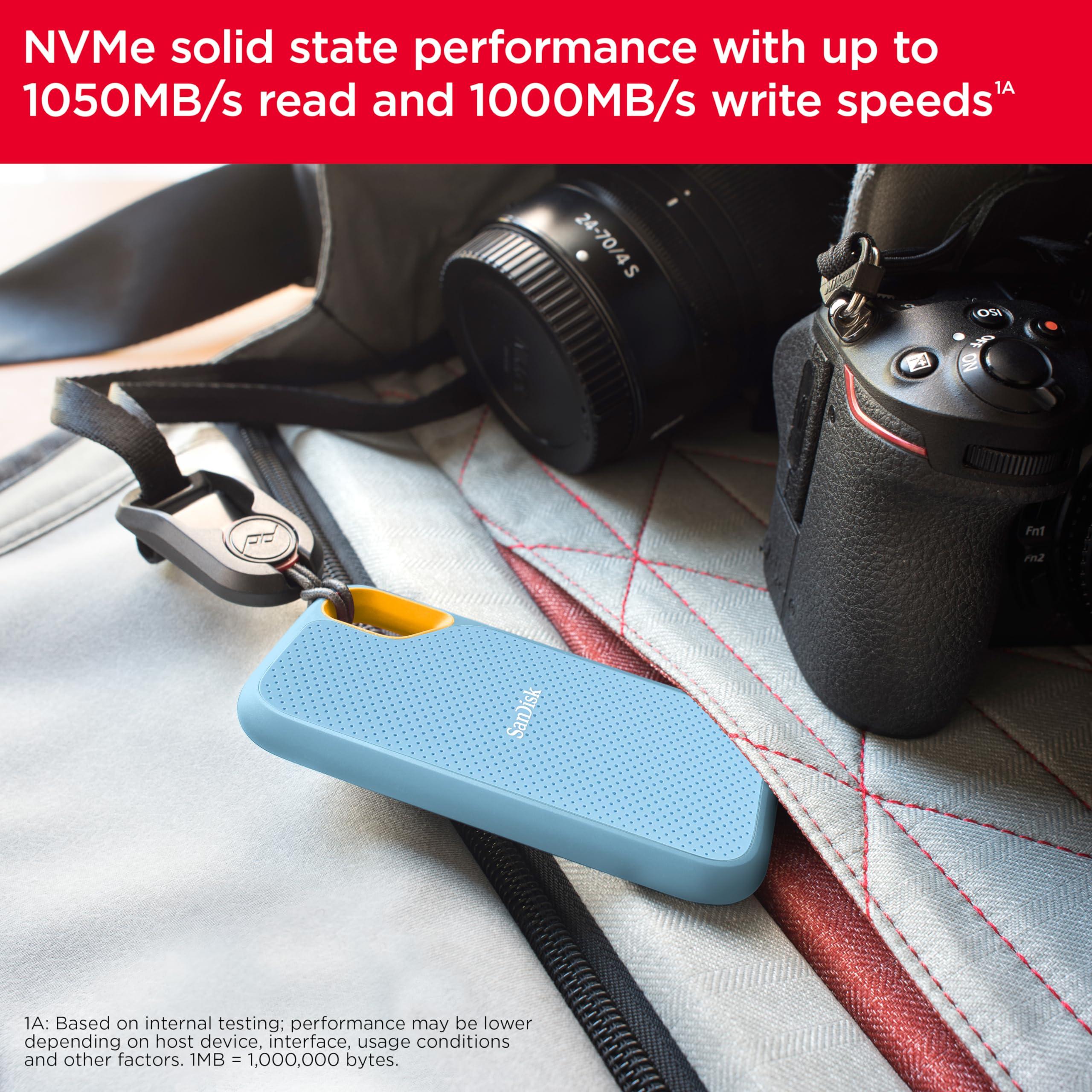 SanDisk SanDisk 4TB Extreme Portable SSD - Up to 1050MB/s, USB-C, USB 3.2 Gen 2, IP65 Water and dust Resistance, Updated Firmware, Sky Blue - External Solid State Drive - SDSSDE61-4T00-G25B