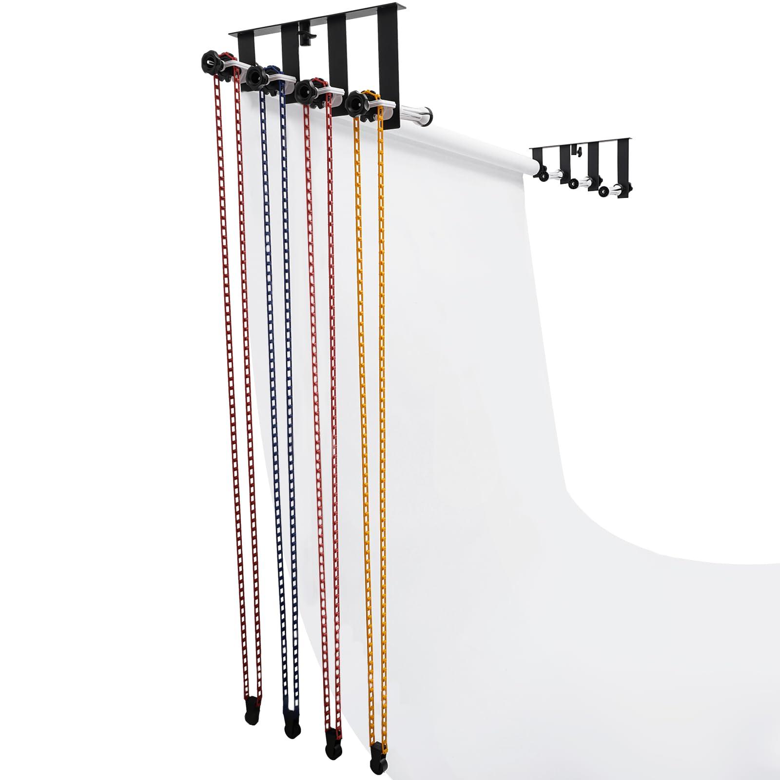 QUEMARQUE 4 Roller Manual Background Support System - Wall Mounting Ceiling Background Holder Set with Brackets, Shafts, Weights and Chains