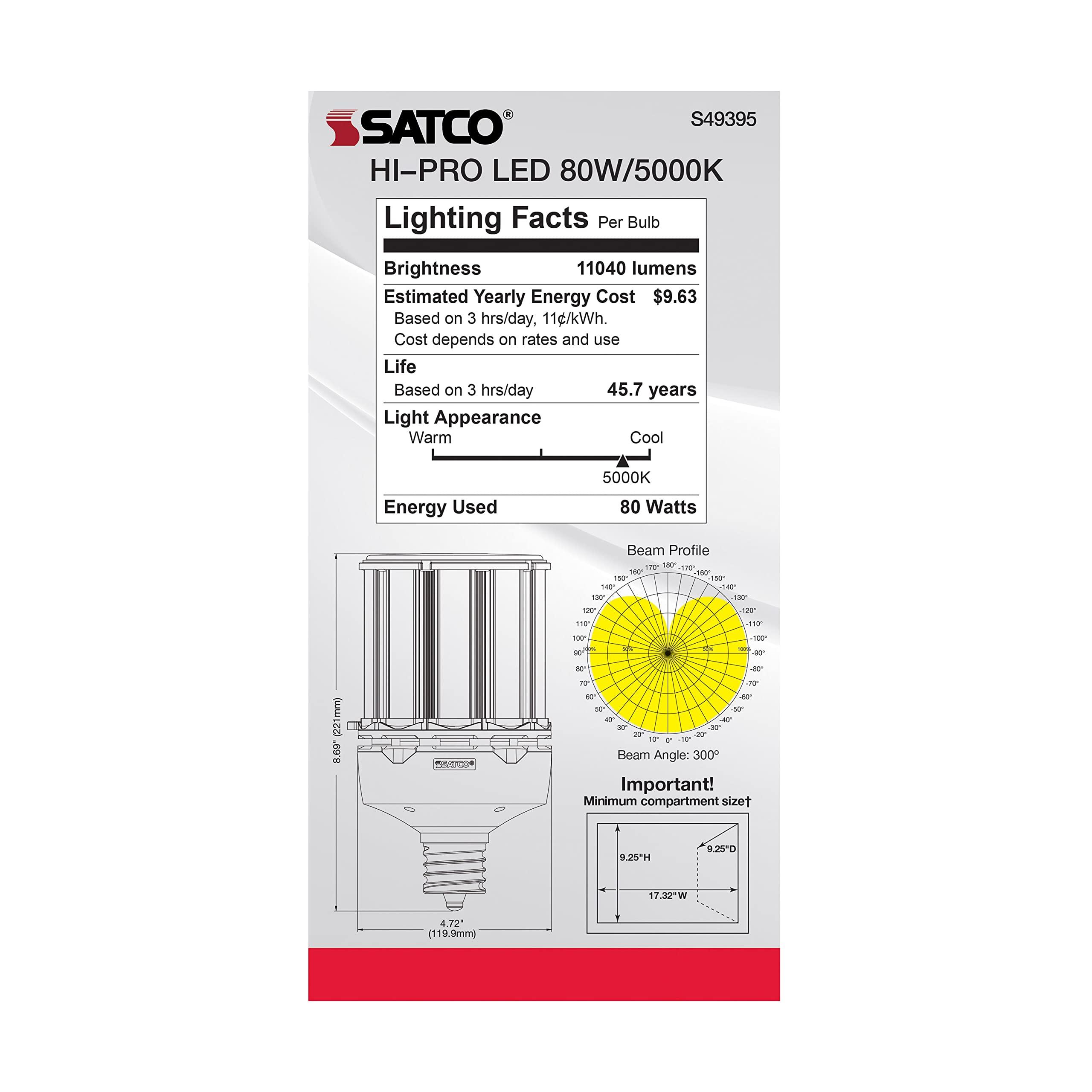 Satco Satco S49395 LED B11 Light Bulb, 80W, 11040L, 5000K, 35000 Hour Rating, Natural Light