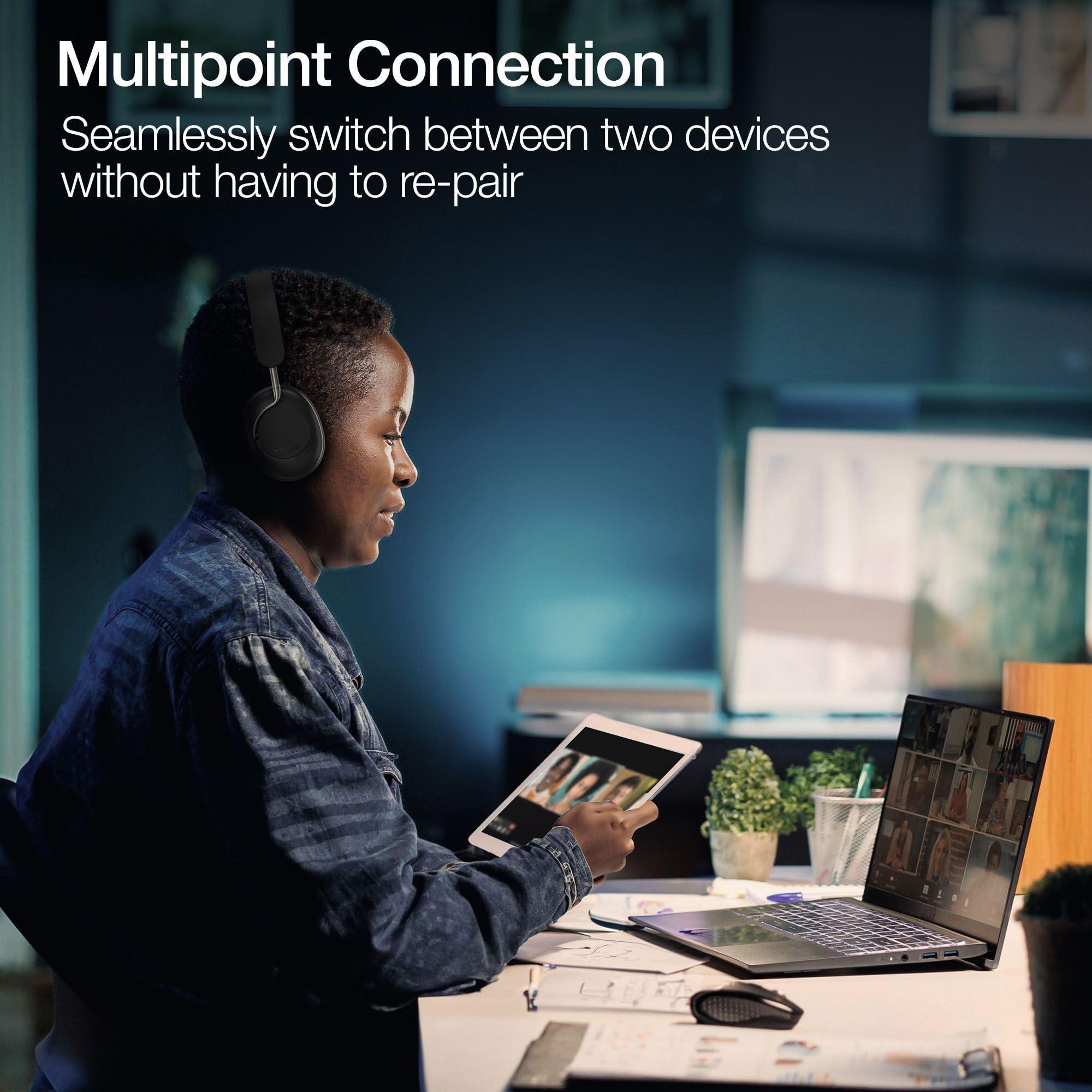 Naztech Naztech Aura 360 Midnight 24HR ANC Over Ear Headphone Wireless, Noise Cancelling Headphones Over Ear, Bluetooth Headphone Gym, Active Noise Cancelling Head Phones, Multipoint Connection Dual Voice Mic