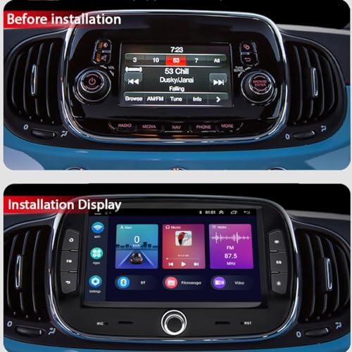 WEPARTICULAR Wireless Carplay Android Auto Car Stereo Compatible for Fiat 500 2016-2019 2Din 7'' Touch Screen 2+32G Android Car Radio Multimedia Player with RDS FM Mirror Link GPS WiFi BT DVR