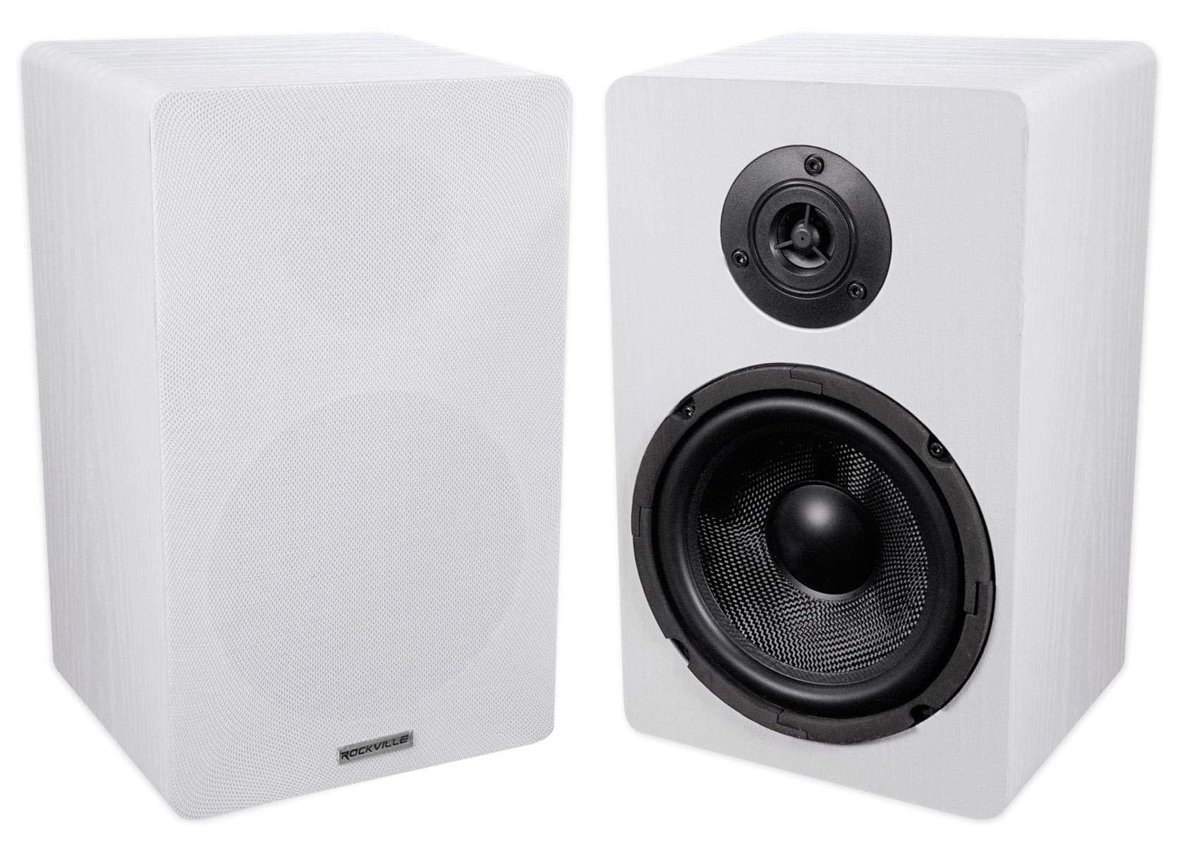 Rockville Rockville Bundle: (2) Rockville RockShelf 64W 400w White 6.5" Home Theater Bookshelf Speakers Bundle with (2) Rockville RVSM5 White Adjustable Studio Monitor Bookshelf Speaker Stands (2 Item)