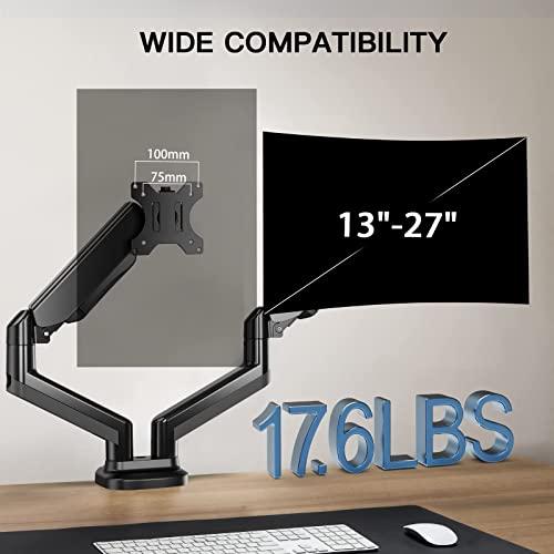 HUANUO HUANUO Dual Monitor Arm for 13 to 27 inch, Gas Spring Monitor Stands for 2 Monitors Vesa Mount with Clamp/Grommet Base, Computer Dual Monitor Desk Mount for up to 17.6 lbs per Arm