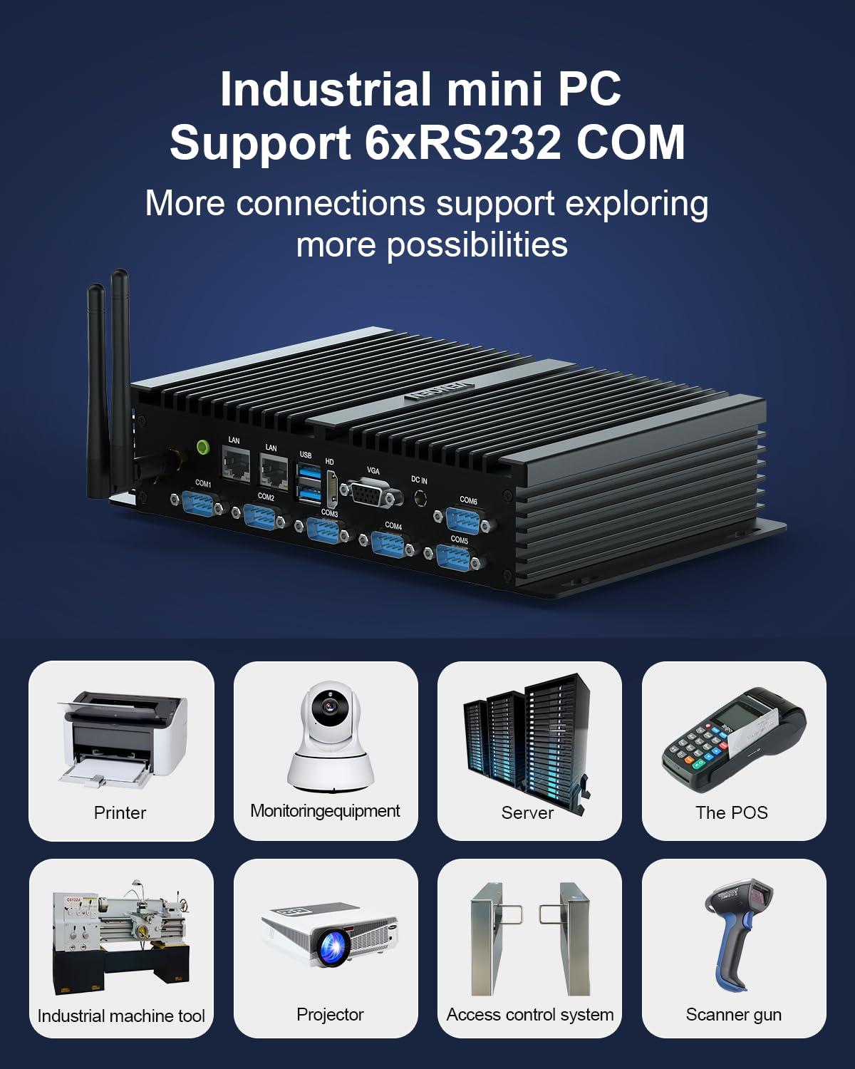 VENOEN VENOEN Mini PC Industrial Computer Core i5 4200U, Dual LAN Fanless PC 8GB RAM 512GB SSD, 6*RS232 COM, 4K Dual Display, WiFi, BT4.0, 3G/4G SIM Slot, Linux Mini Computer, Auto Power On, Wake on LAN