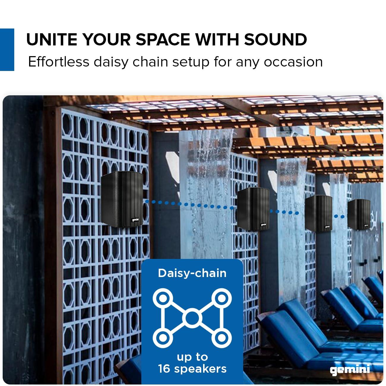 Gemini Sound Gemini Sound GHSI-W400BT 4" Outdoor Bluetooth Speakers Wired Powered IP44 Waterproof Wall Mount Pair, Rust-Proof Aluminum Grills, Expandable to 16 Speakers, Compact Full-Range Stereo (Black)