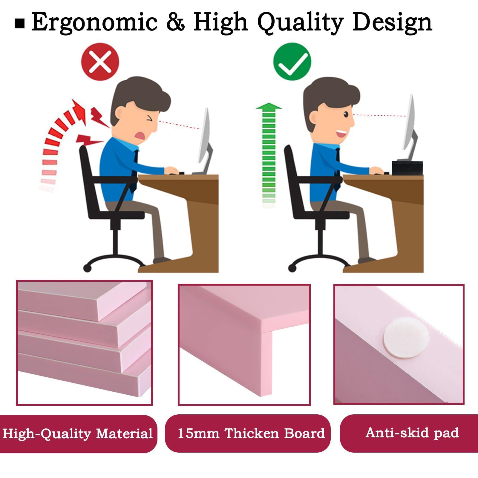 TEAMIX TEAMIX Pink Monitor Stand Riser-2 Pack,Wood 2 Tier Adjustable Monitor Stand Dual Monitor Riser for 2 Monitors/Laptop/PC Computer Stand for Desk