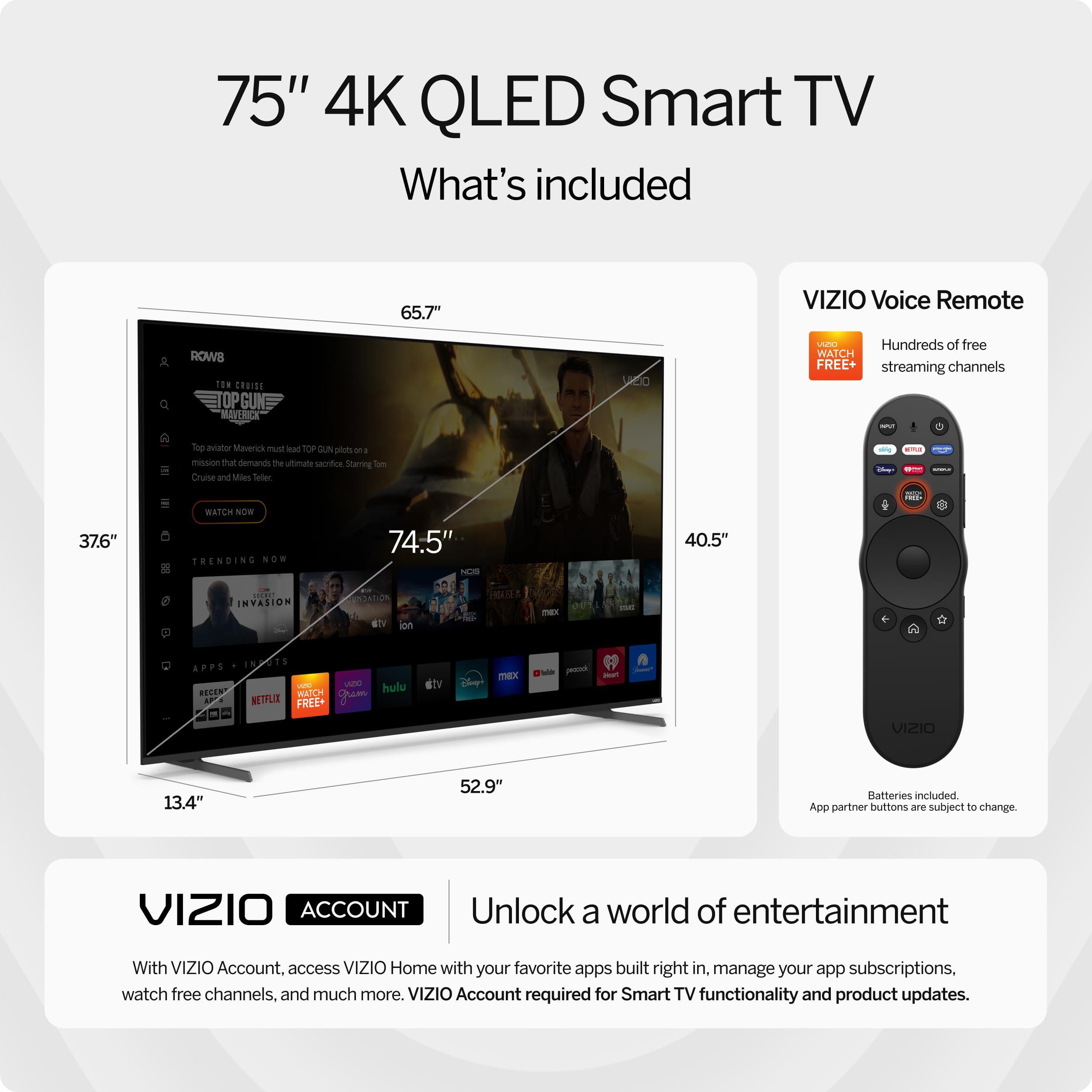 VIZIO VIZIO 75-inch Quantum Pro 4K QLED 120Hz Smart TV with 1,000 nits Brightness, Dolby Vision, Local Dimming, 240FPS 1080p PC Gaming, WiFi 6E, Apple AirPlay, Google Cast Built-in (VQP75C-84, 2023)