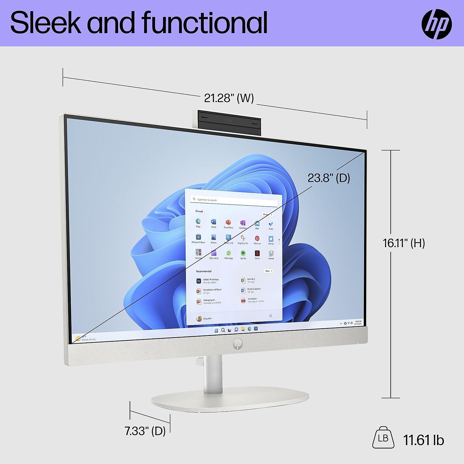 HP HP 24-cr0026 23.8-inch All-in-One Desktop Computer, Intel Core i3-N300, 8GB Memory, 256GB SSD (9W2H5AA#ABA)