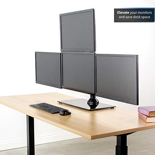VIVO VIVO Black Steel Quad Freestanding LED LCD Computer Monitor, Heavy Duty 3 Plus 1 Fully Adjustable Stand with Base, Holds 4 Screens up to 24 inches, STAND-V004TG