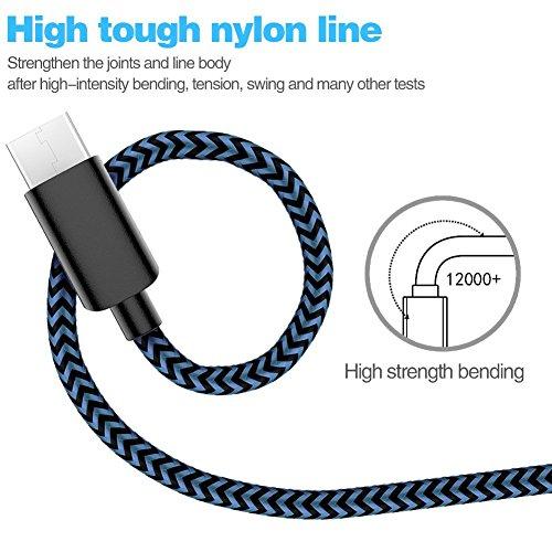 AIOXQNL& 5Pack (3/3/6/6/10FT) Fast Charging 3A USB-C to USB-A Cable Rapid Charger Quick Cord Compatible Samsung Galaxy S10 S9 S8 Plus, Note 10 9 8, LG V50 V40 G8 G7(Blue)