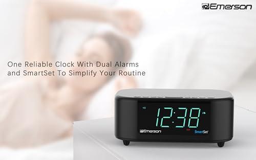 Emerson Emerson CKS8888 6-Watt Smartset Stereo Sound Bluetooth Speaker AM/FM Radio with 7-Color Changing Lights, 1.2 Cyan Display and USB Type-C Charging, Black