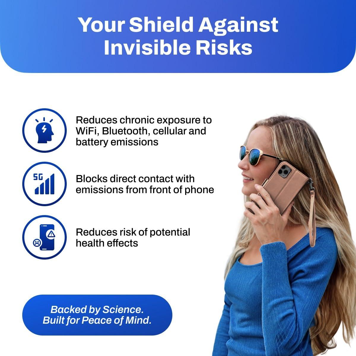 DefenderShield DefenderShield EMF Protection & 5G Anti Radiation iPhone 14 Plus Case - RFID Blocking EMF Shield Detachable Wallet Case with Magnetic Closure (Brown)