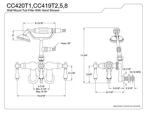 Kingston Brass Kingston Brass CC419T5 Vintage Clawfoot Tub Faucet, 3-3/8-Inch to 9-Inch Adjustable Spread, Oil Rubbed Bronze